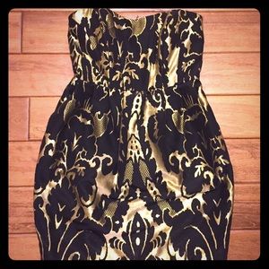 H&M Black and Gold Strapless Dress